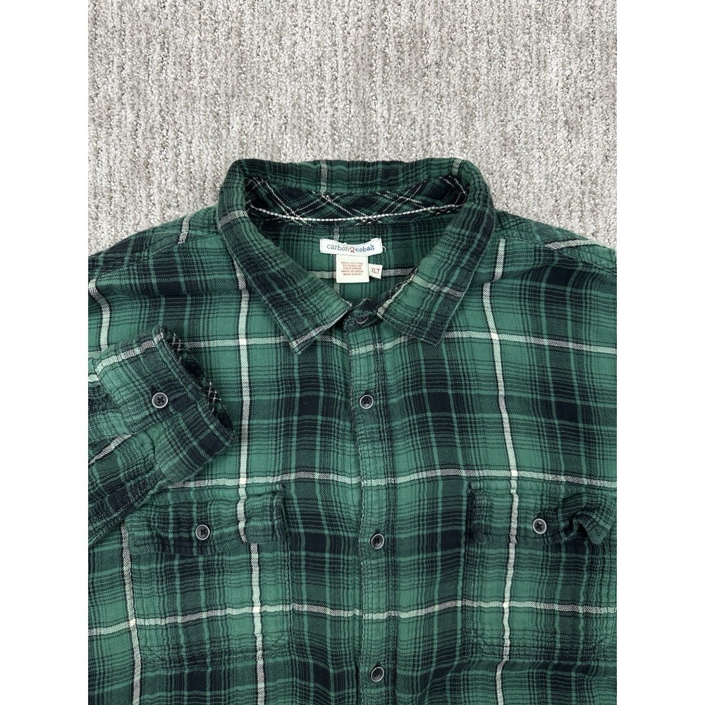 Carbon‎ 2 Cobalt Shirt Mens XLT Green Button Up Flannel Lined 100% Cotton